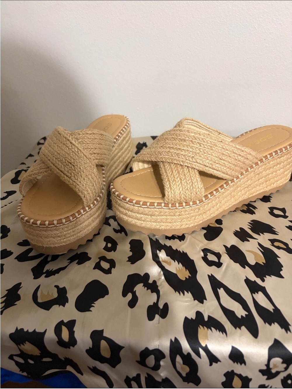 Soda Natural Tan Woven Platform Wedge Sandals - Picture 3 of 4